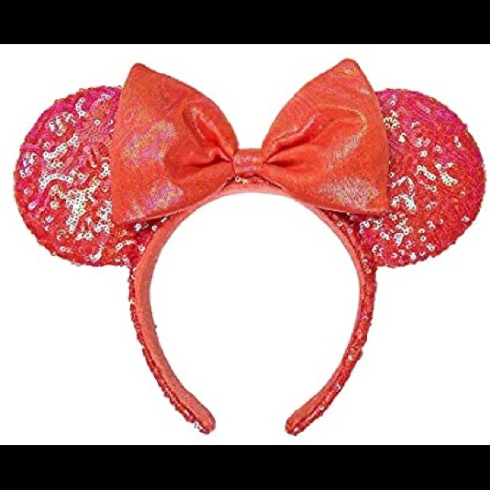 Minnie Ears Sequins Orange Red Bow